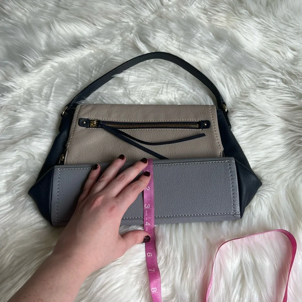 Kate Spade NWOT dark blue, light blue, & light gray boho leather handbag